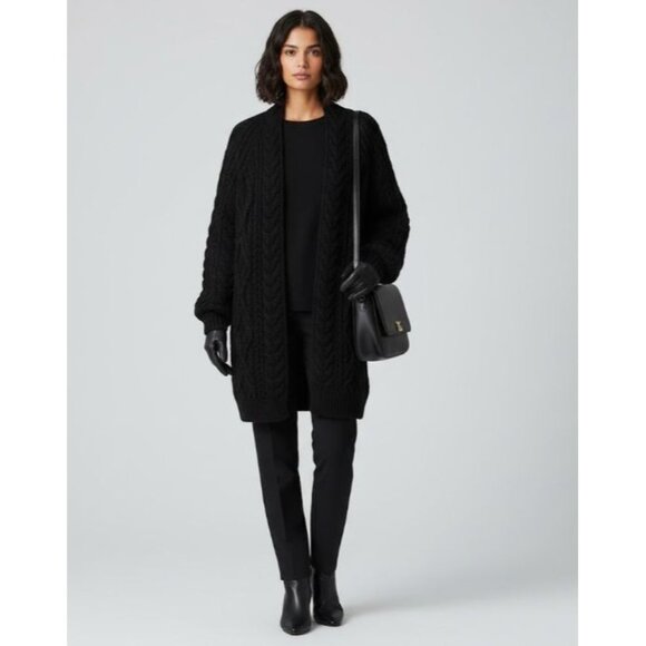 Maje made in Italy Womens Black Cable Knit Cardigan Sweater L - Picture 1 of 11